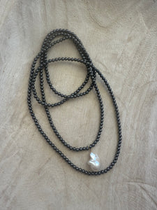 Hematite Pearl Long Necklace
